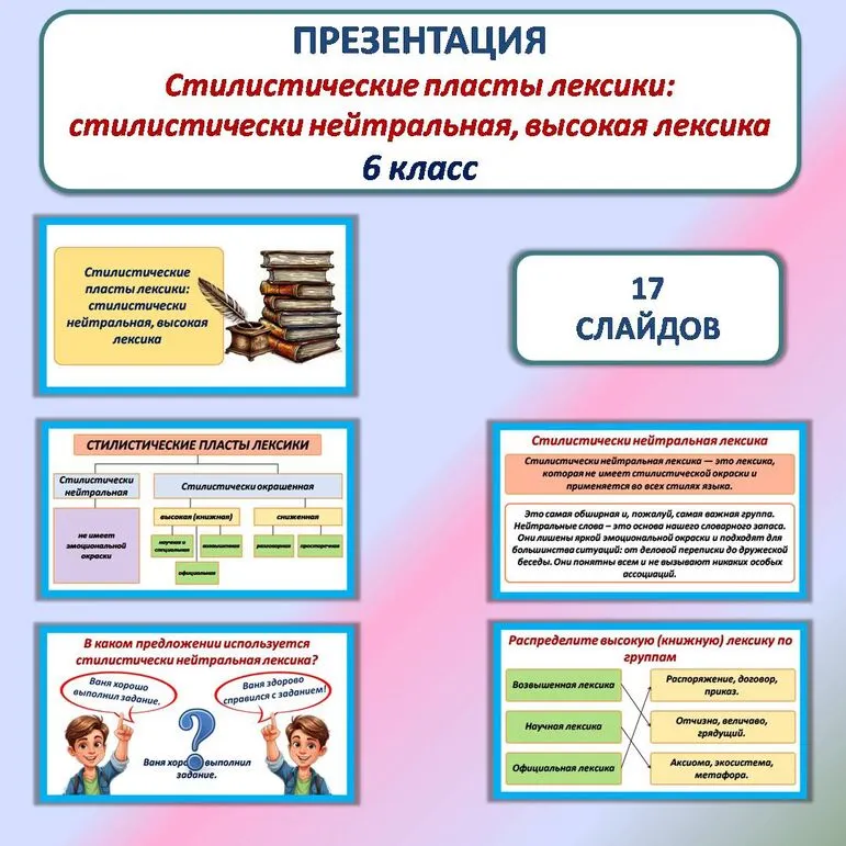 Презентация «Стилистические пласты лексики: стилистически нейтральная, высокая лексика» к уроку русского языка в 6 классе