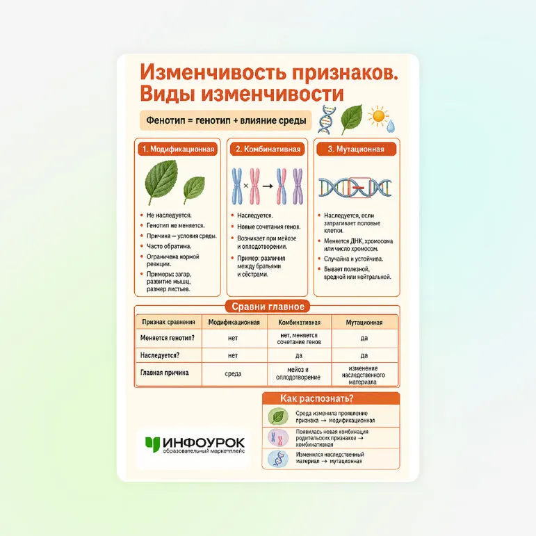 Памятка «Изменчивость признаков. Виды изменчивости»