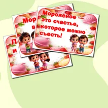 Оформление на «День мороженого»: растяжка и речевые облачка. Добавлен редактируемый файл.