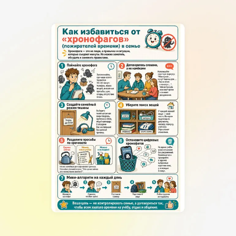 Памятка «Как избавиться от «хронофагов» (пожирателей времени) в семье»